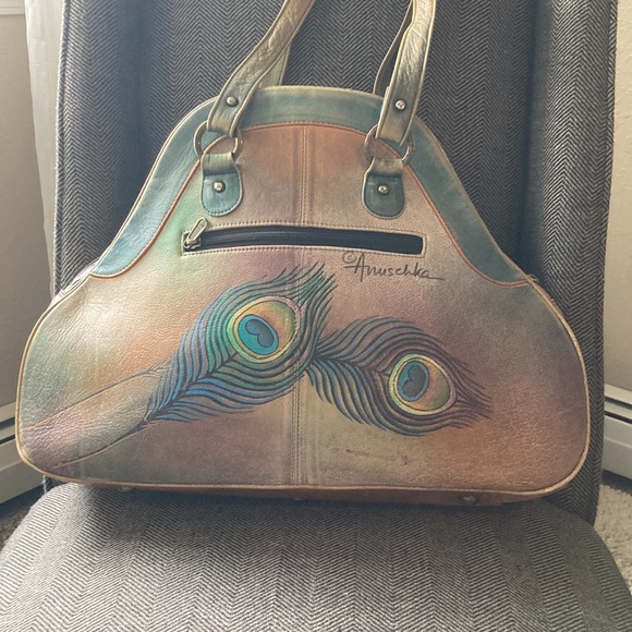 Anuschka purse, should bag, tote, large peacock original art - Picture 2 of 8